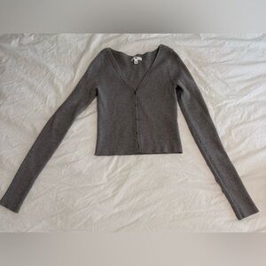 Gray V-Neck Button-Up Cardigan